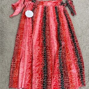 Little Mistress Red and Pink Patterned Wrap Smirt